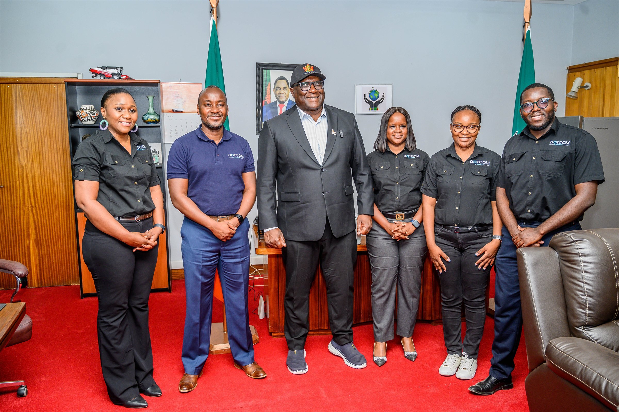The Dot Com Zambia delegation with Lusaka Mayor Chitambala Mwewa in his office