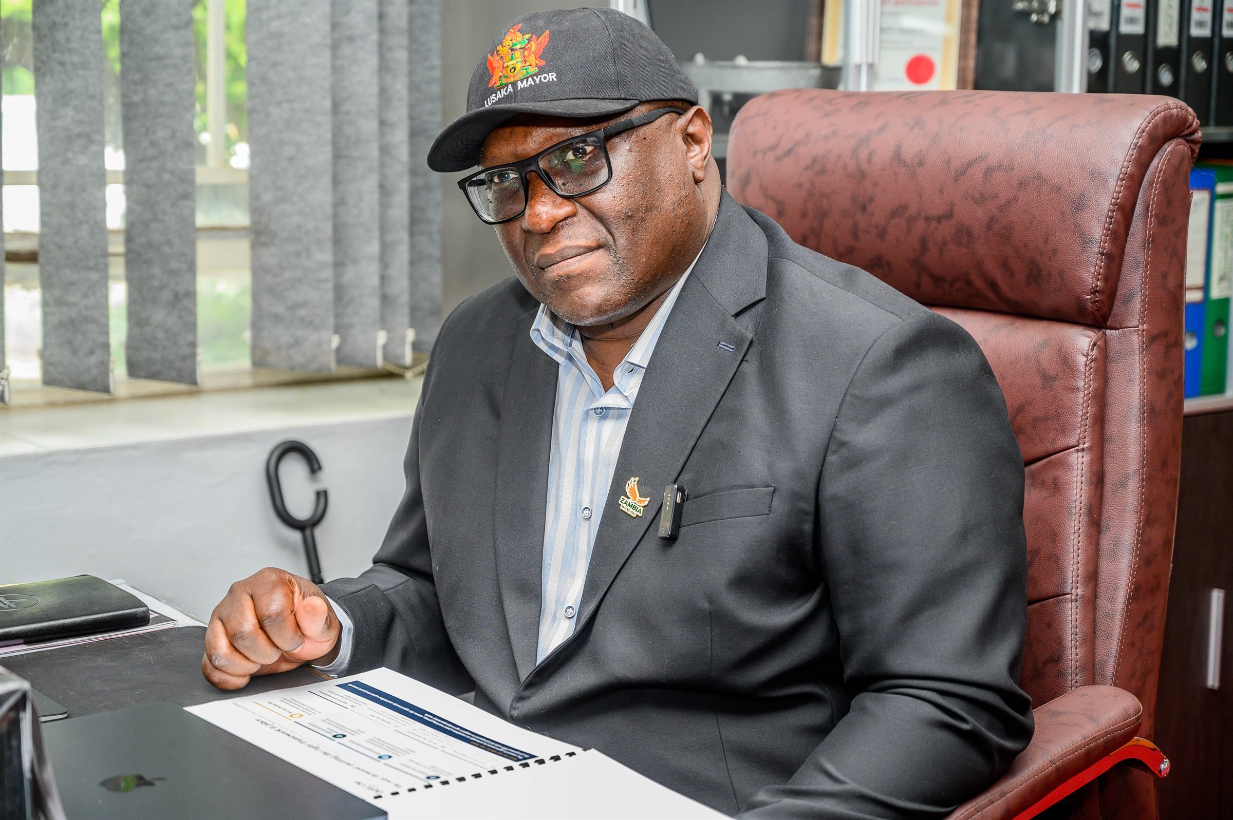 His Worship the Mayor of Lusaka, Mr Chitambala Mwewa, at his desk