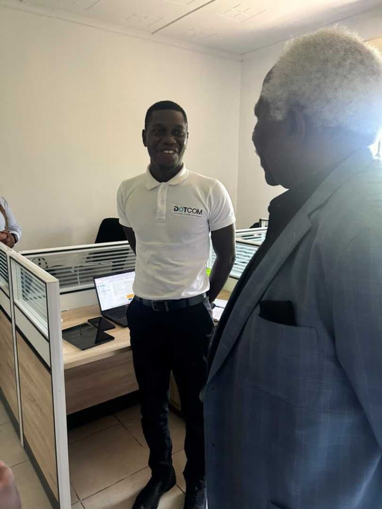 Mawano Kambeu with Ambassador Mumba Kapumpa in the Dot Com Zambia workspace